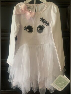 Bonnie Jean White Tulle Monster Dress with Pink Bows and Matching Leggings